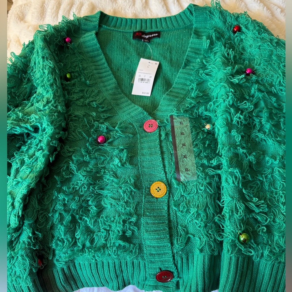 32 Degrees Vibrant Green Cardigan with Colorful Buttons